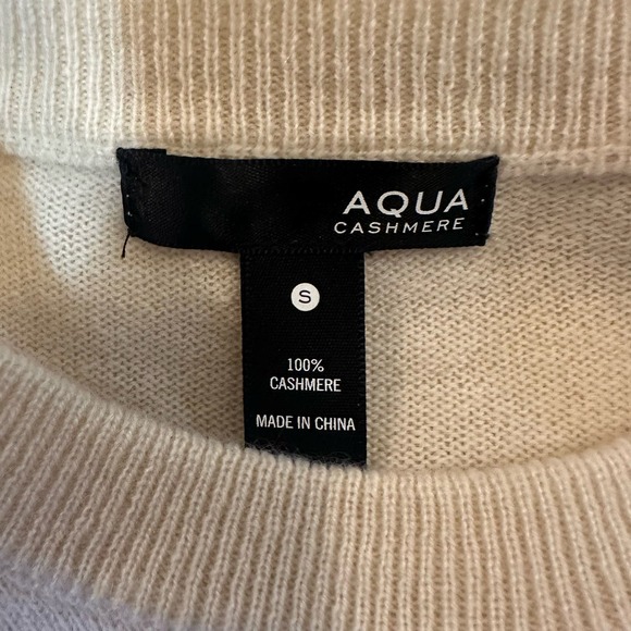 Aqua Cashmere From Bloomingdale's Cream Balloon Sleeves Sweater  sz S EUC - Picture 5 of 6